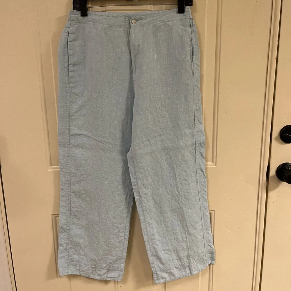 Light Blue Wide-Leg Linen Blend Pants